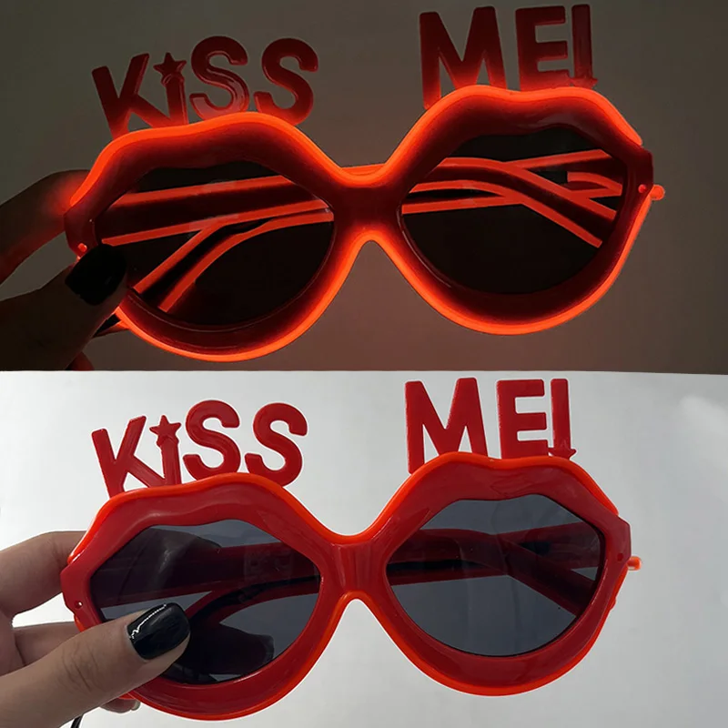 

Glowing Kiss Me Red Lips Glasses Birthday Halloween Christmas Masquerade As Honey Gift Birthday Glasses Light Up Toy Glasses