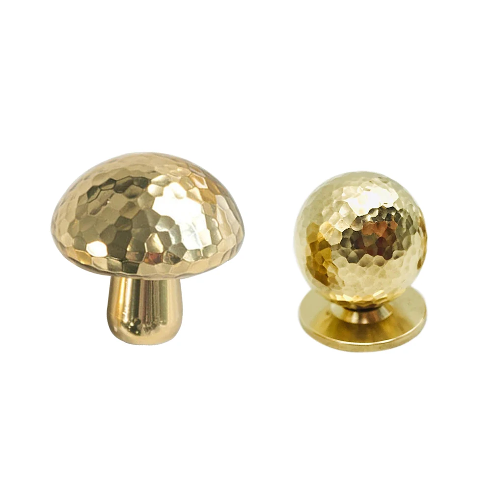 Mushroom Brass Cabinet Door Knobs Home Decor Dresser Pulls Nightstand Knobs Drawer Pulls Unique Hammered Furniture Handles