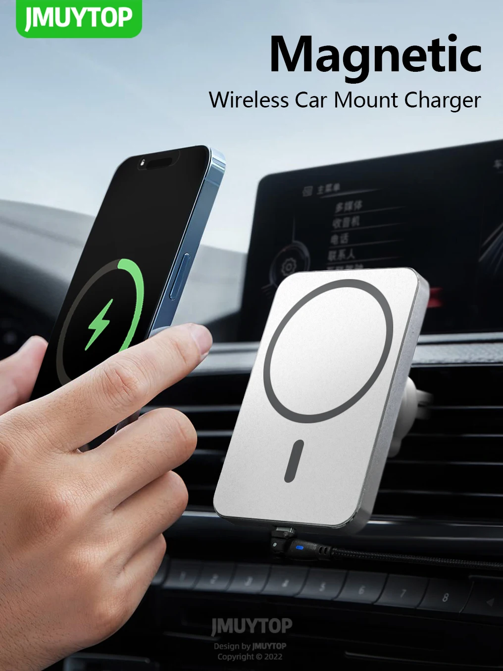 Montagem Magnética do Carregador de Carro sem Fio Telefone Adsorvível para Iphone 15 14 13 Pro Max 15w Carregamento Rápido Suporte do Quadro de Liga