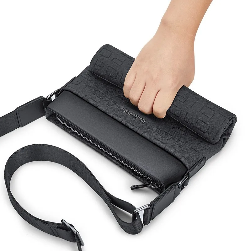 WILLIAMPOLO Brand Luxury Men's Shoulder Bag Genuine Leather Designer Business Man Messenger Bag Black Cowhide Small Briefcase