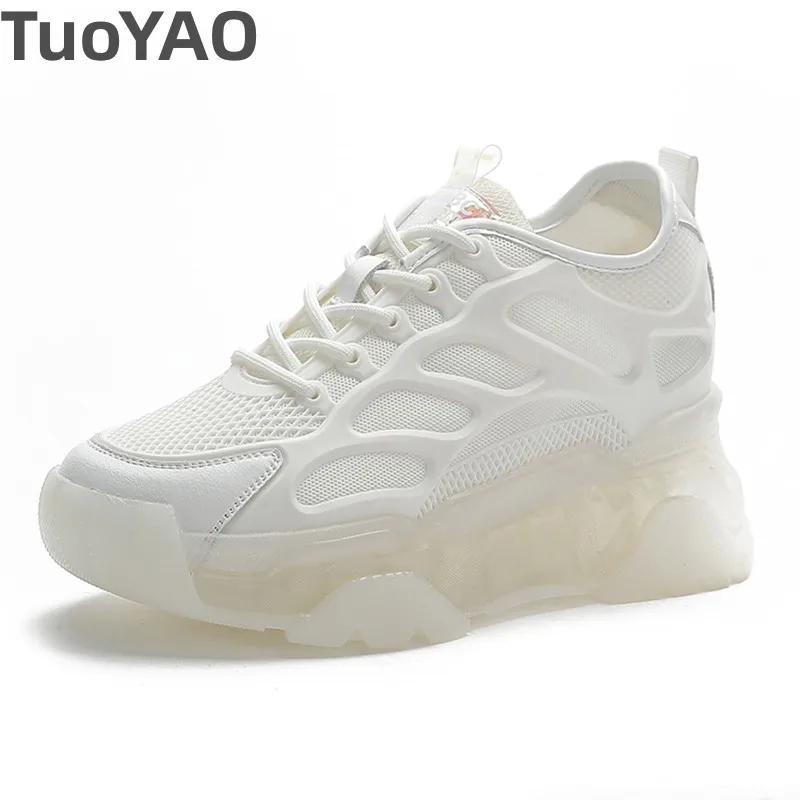 

8cm Air Mesh Genuine Leather Casual Comfortable High Brand Breathable Spring Summer Platform Wedge Shoes Chunky Sneaker Shoes
