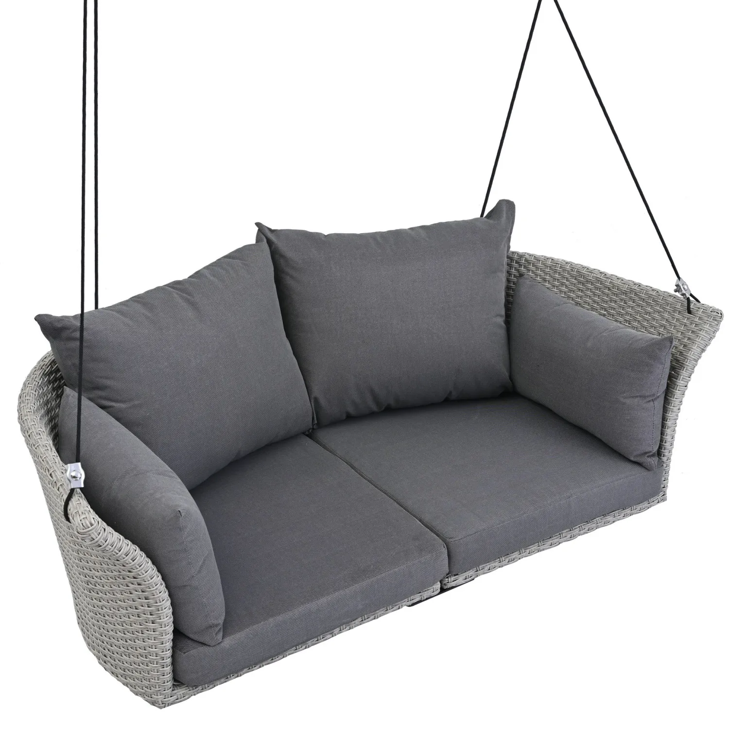 Gray Wicker Hanging Swing Chair with Cushion for 2-Person 5