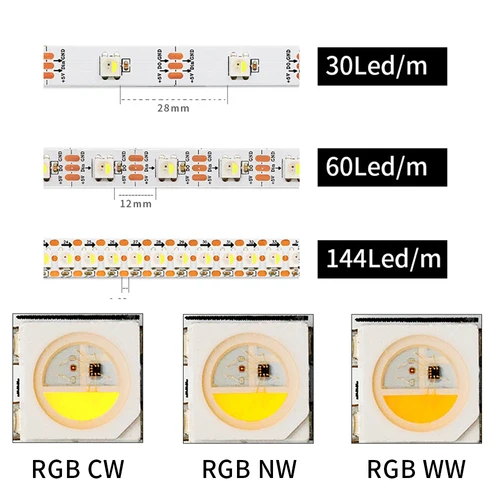 SK6812 RGBW LED 스트립 조명, 개별 주소 지정 가능 RGBWW LED 조명, 4 in 1 유사 WS2812B, 1m, 4m, 5m, 30 60 144, IP30, 65, 67, 5V 3