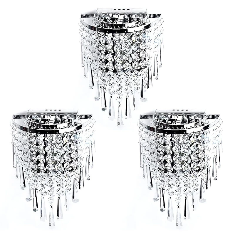 

3X Modern Crystal Wall Lamp Chrome Sconce Wall Light For Living Room Bathroom Home Indoor Lighting Decoration