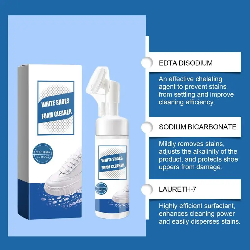100ML White Shoe Cleaner Foam Suede Sheepskin Matte Shoes Leather Cleaner Polish Cleaning Tool Sneakers Care For White Shoes