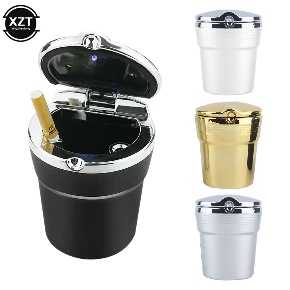 Car Ashtray Car Garbag Can With Led Light With Cover Creative Personality Covered Inside The multi-function Supplies
