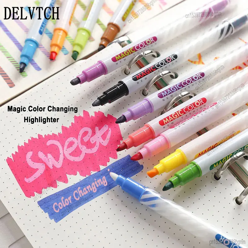 

10Pcs 12Pcs Set Magic Color Changing Highlighter Dual Tip Art Marker Pen For Journal Scrapbooking DIY Graffiti Drawing Painting