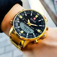 Men Watches 2025 Top Brand Luxury relogio masculino Gold Stainless Steel Band Wrist Watch For Male Clock Men Dual Display watch