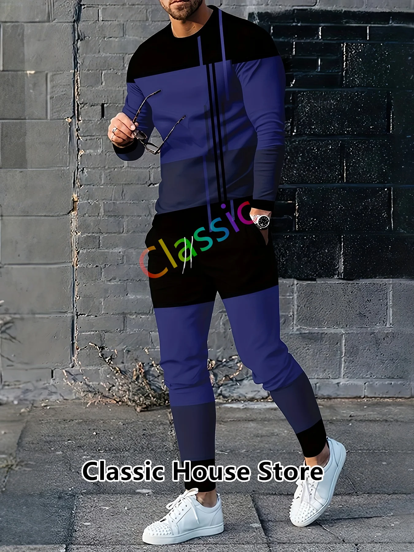 Men's 2 Piece Set Outfits Long Sleeve T-Shirt+Pants Set Casual Jogger Sportswear Fashion Men Tracksuit Suit Oversized Clothes