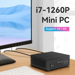 BEBEPC Mini PC Intel Core i7-1260P Dual DDR4 32GB RAM M.2 SSD 1TB Windows 11/10 Linux DP Type-C 4K Desktop Comouter WiFi