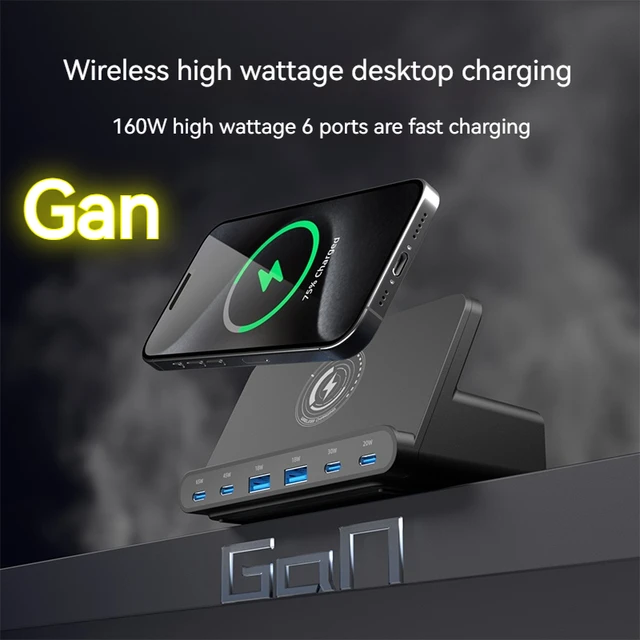 Support de chargeur sans fil multiple, station de charge pour ordinateur portable, iPhone 15 14 Pro Max, Samsung Carregador, PD, USB Type C, QC3.0, 160W, 65W 2