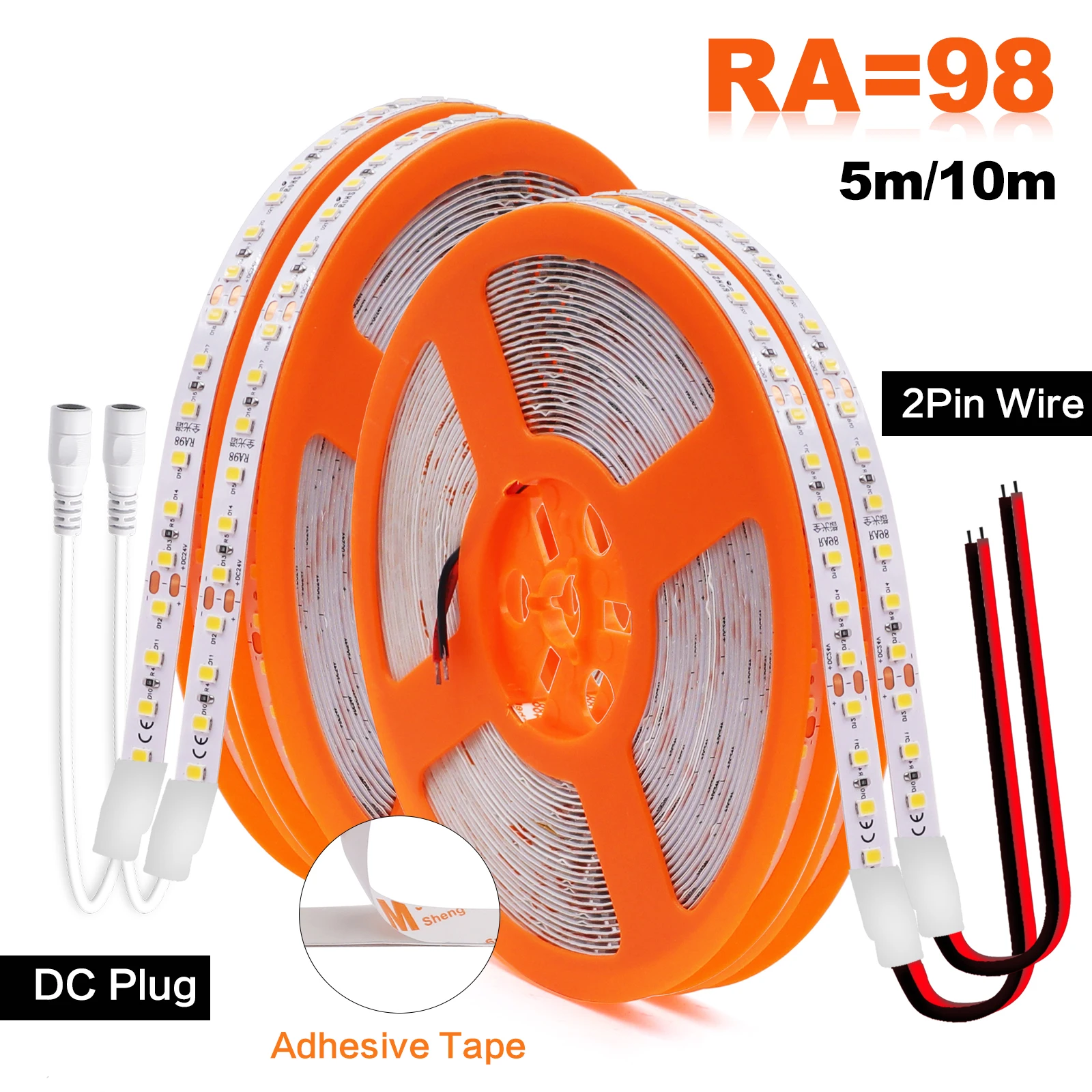 RA98 LED 스트립 조명 5M 10M 12V 24V 2835 고휘도 120LEDs/M 2700K 3000K 3500K 4000K 5000K 6000K 플렉시블 테이프 홈 조명