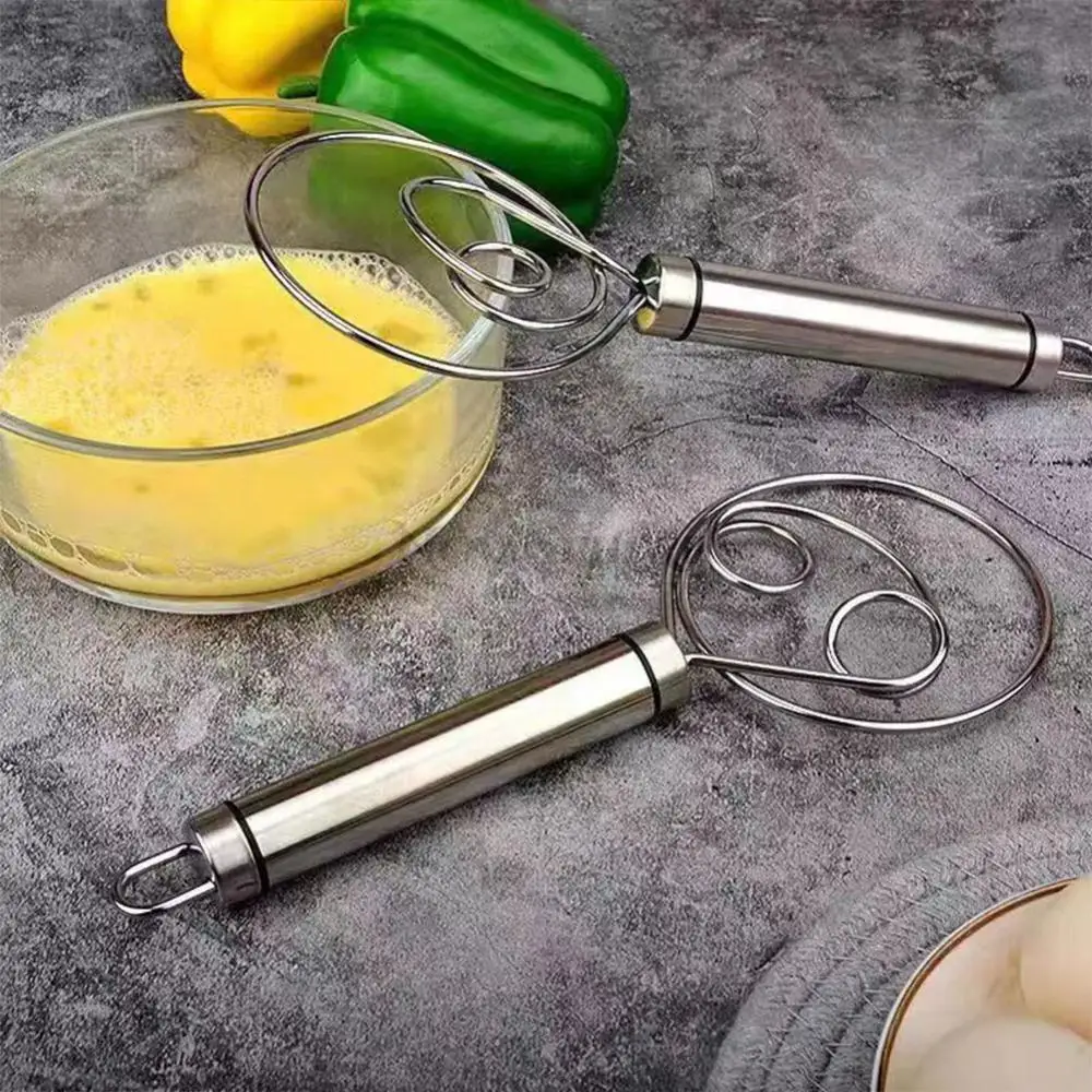 Double Circle Dough Whisk Stainless Steel Flour Hand Mixing Stick Manual Egg Beater Handheld Mixer Bread Pizza Cake Kitchen Tool