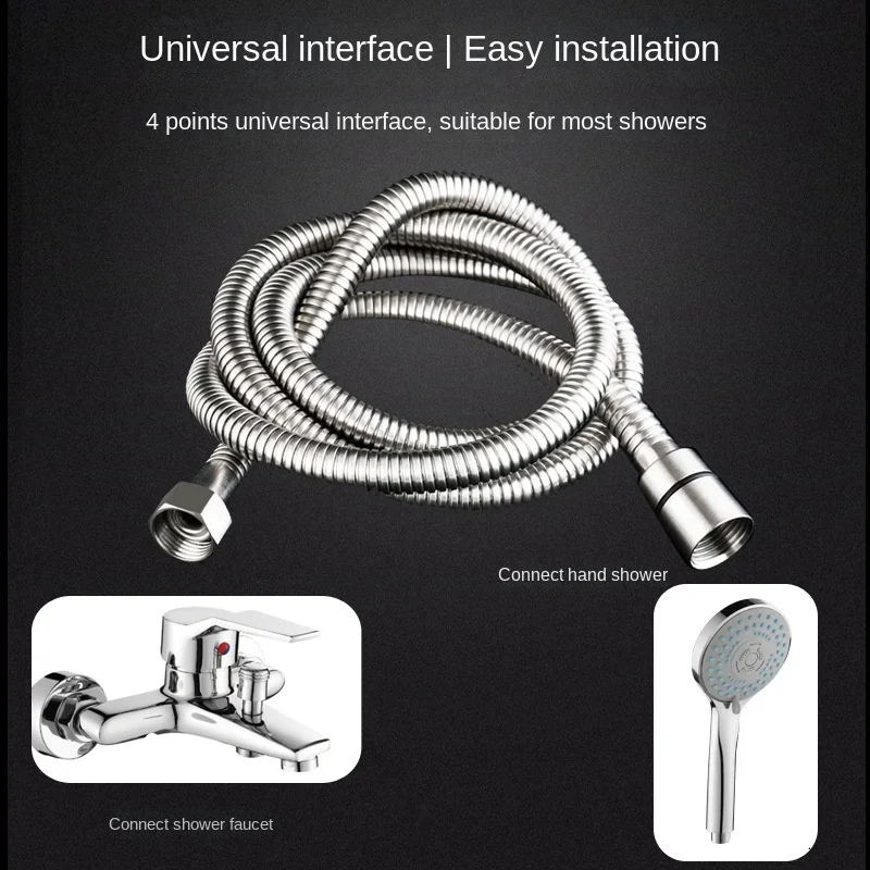 Shower Hose 1.5/2M Black/Silver Flexible Shower Hose Stainless Steel Long Bathroom Pipe Extension Bathroom Accessories