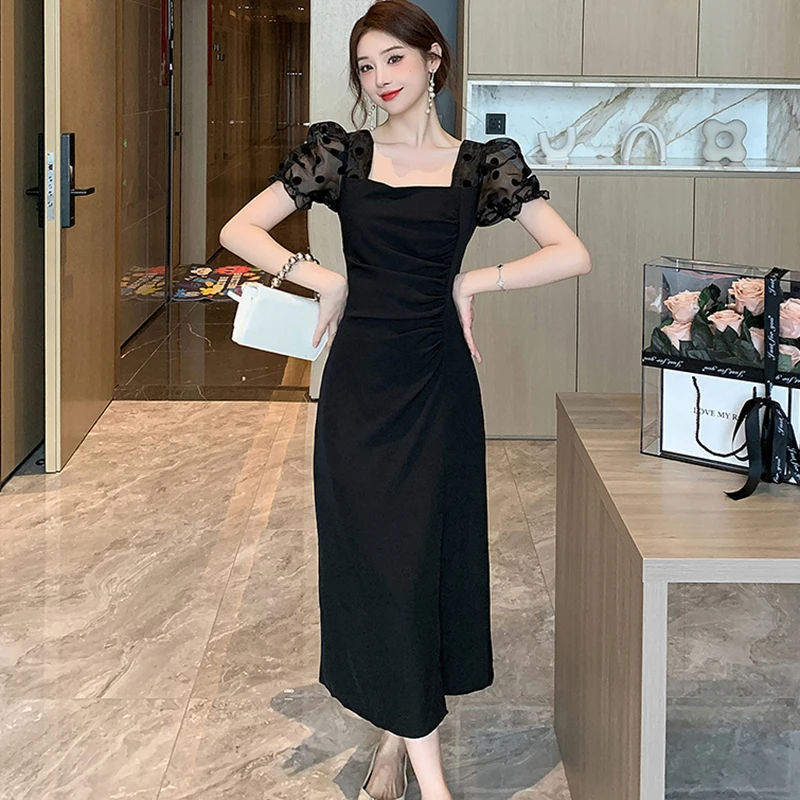【SEOOOCOOKIE】 Puff Sleeve Black Dress ★韓国の人気★ SEOOOCOOKIE】 Puff Sleeve Black Dress ☆韓国の人気☆