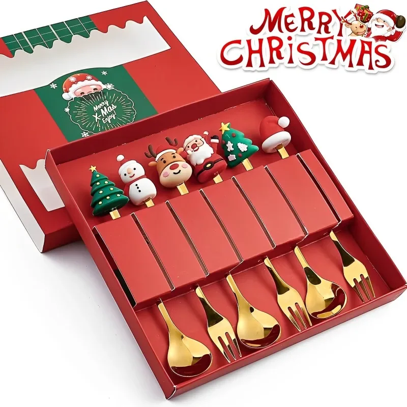 

2/4/6PCS Christmas Coffee Spoons Christmas Stainless Steel Small Spoon Teaspoons Dessert Spoon New Year Xmas Ornament Tableware