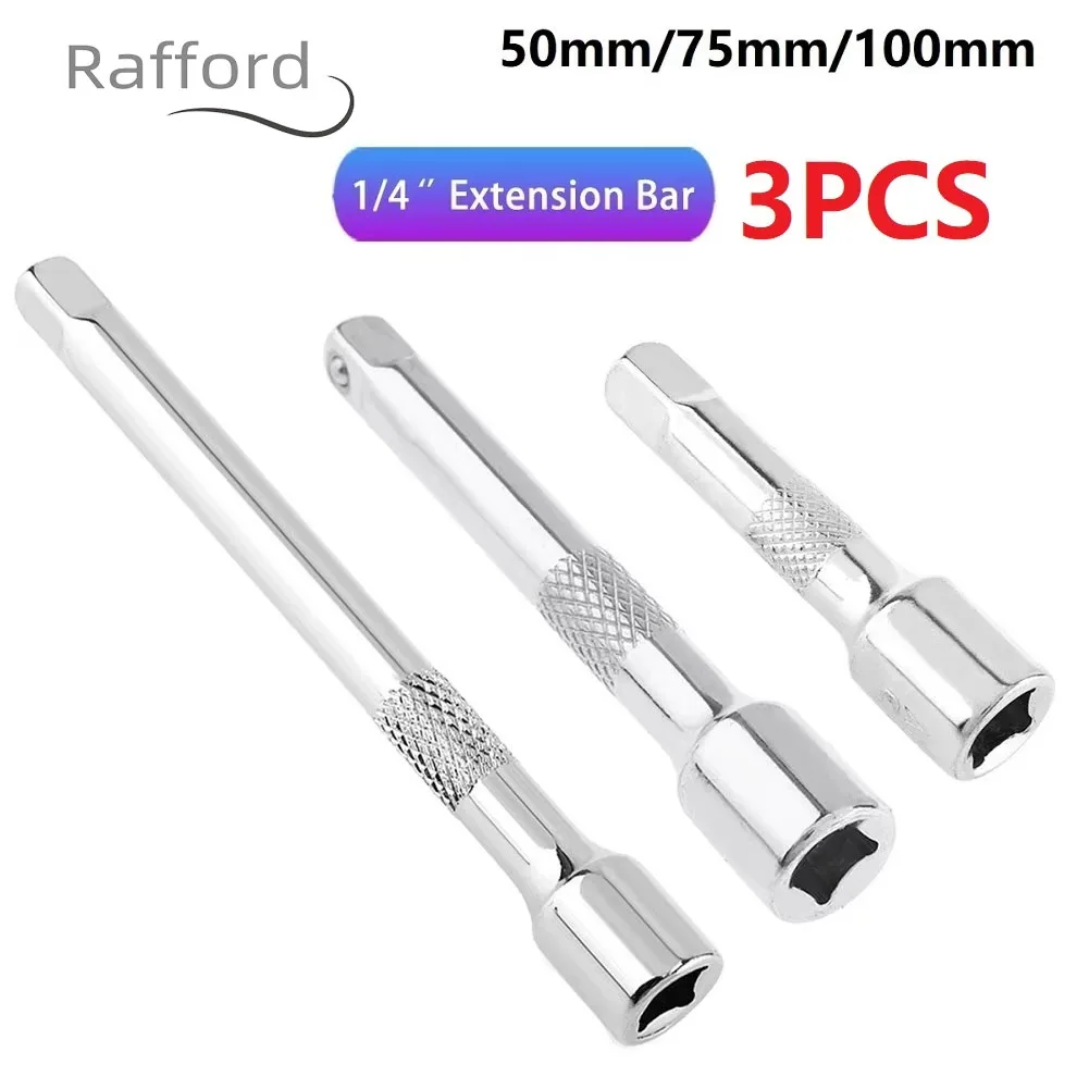 Socket Ratchet Wrench Extension Bar 3pcs 1/4 Inch Socket Ratchet Wrench Extension Bar 50/75/100mm Long Bar Steering Sleeve Connecting Rod Socket Extender Hand Tool