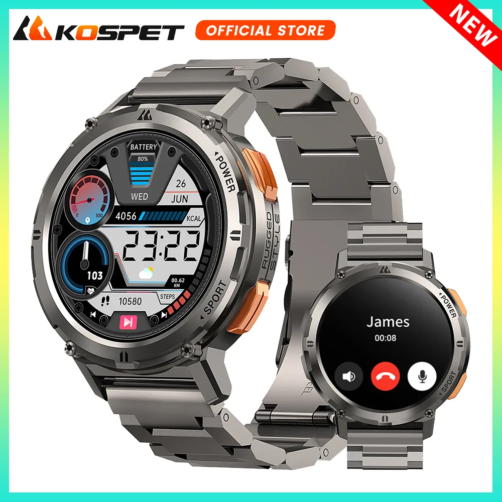 KOSPET TANK T2 Men's Smart Watch AOD Smartwatch AMOLED AI Voice Bluetooth Call 5ATM Waterproof Digital Electronic Smartwatches