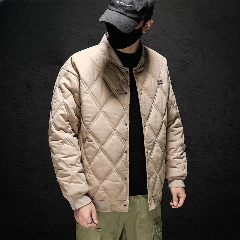 

Men's Down Jacket Plaid Padding Argyle Male Padded Coats Modern Youth Parkas Cold Aesthetic Winter Outerwear Fashion 2023 Hot