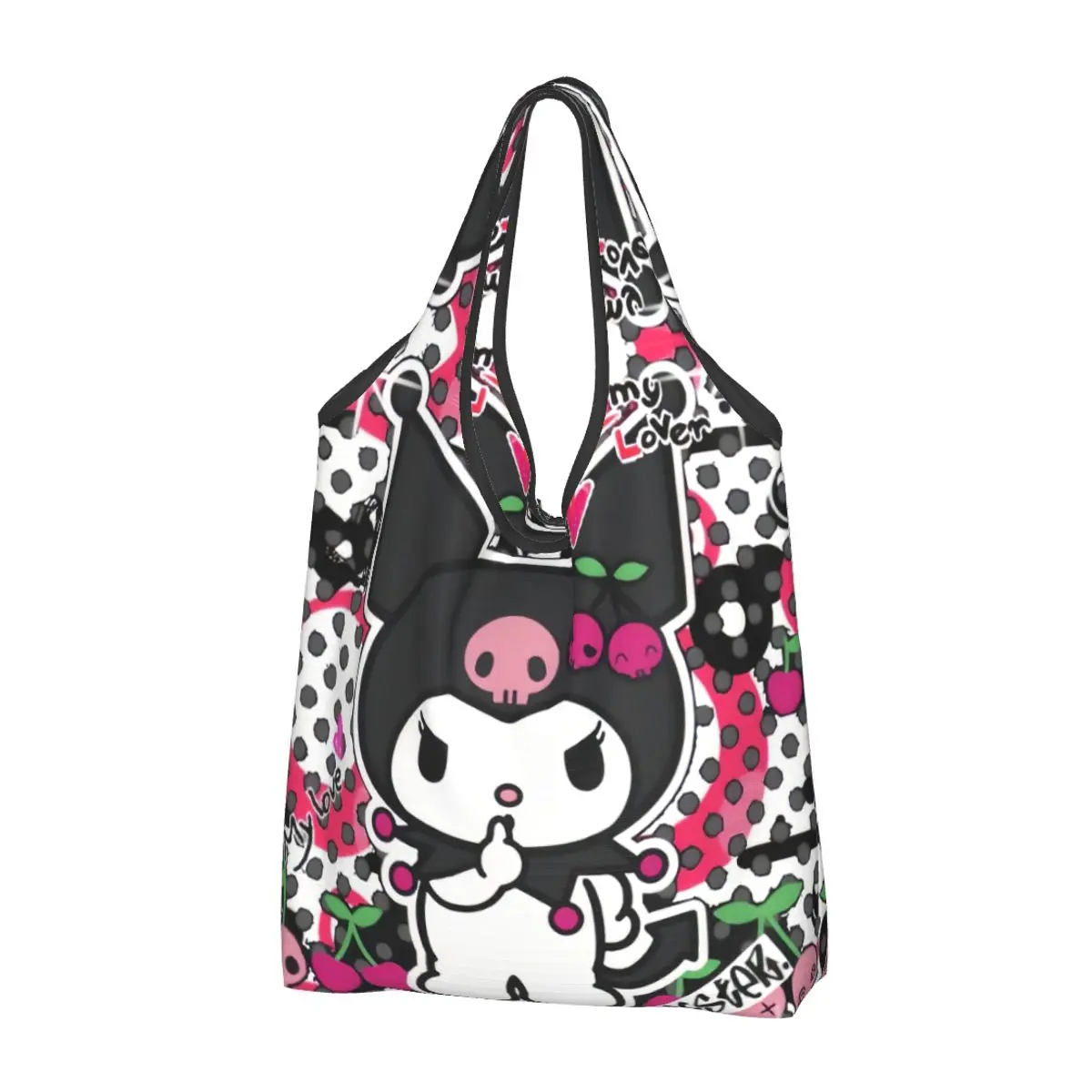 

Custom Cute Kuromi Sanrio Anime Shopping Tote Bag Portable Groceries Shoulder Shopper Bag