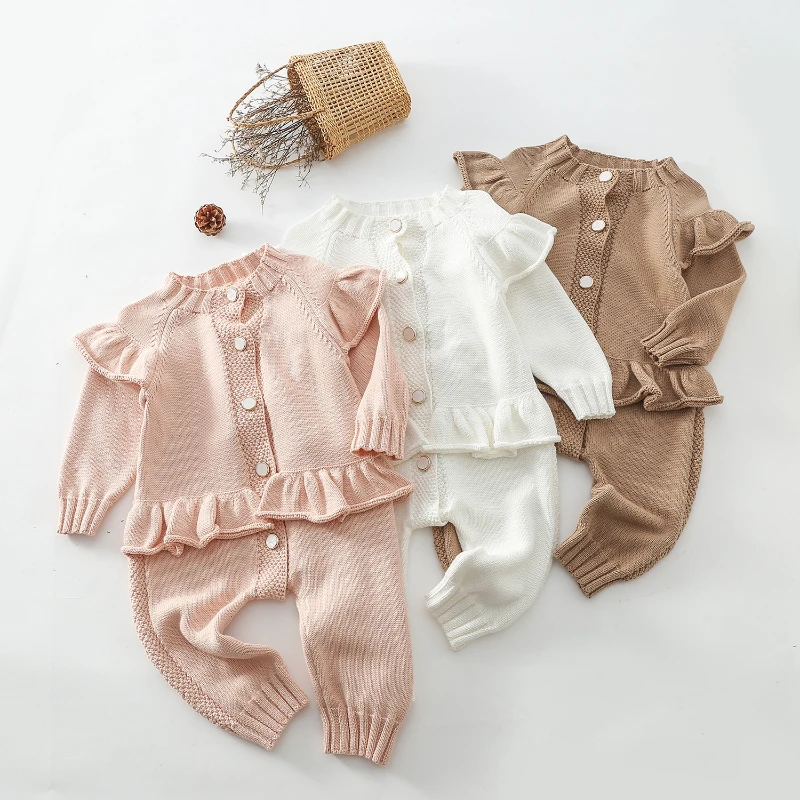 

Baby Girls Jumpsuit Korean Newborn Girl Knitted Single Breasted Romper Autumn Winter Long Sleeve Toddler Infant Overalls