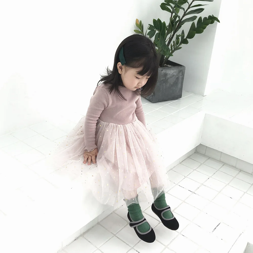 Humor Bear Baby Girl Clothes Set Stars Moon Decoration Mesh Baby Girl Dress Long-sleeved Bodysuit Costume Clothing