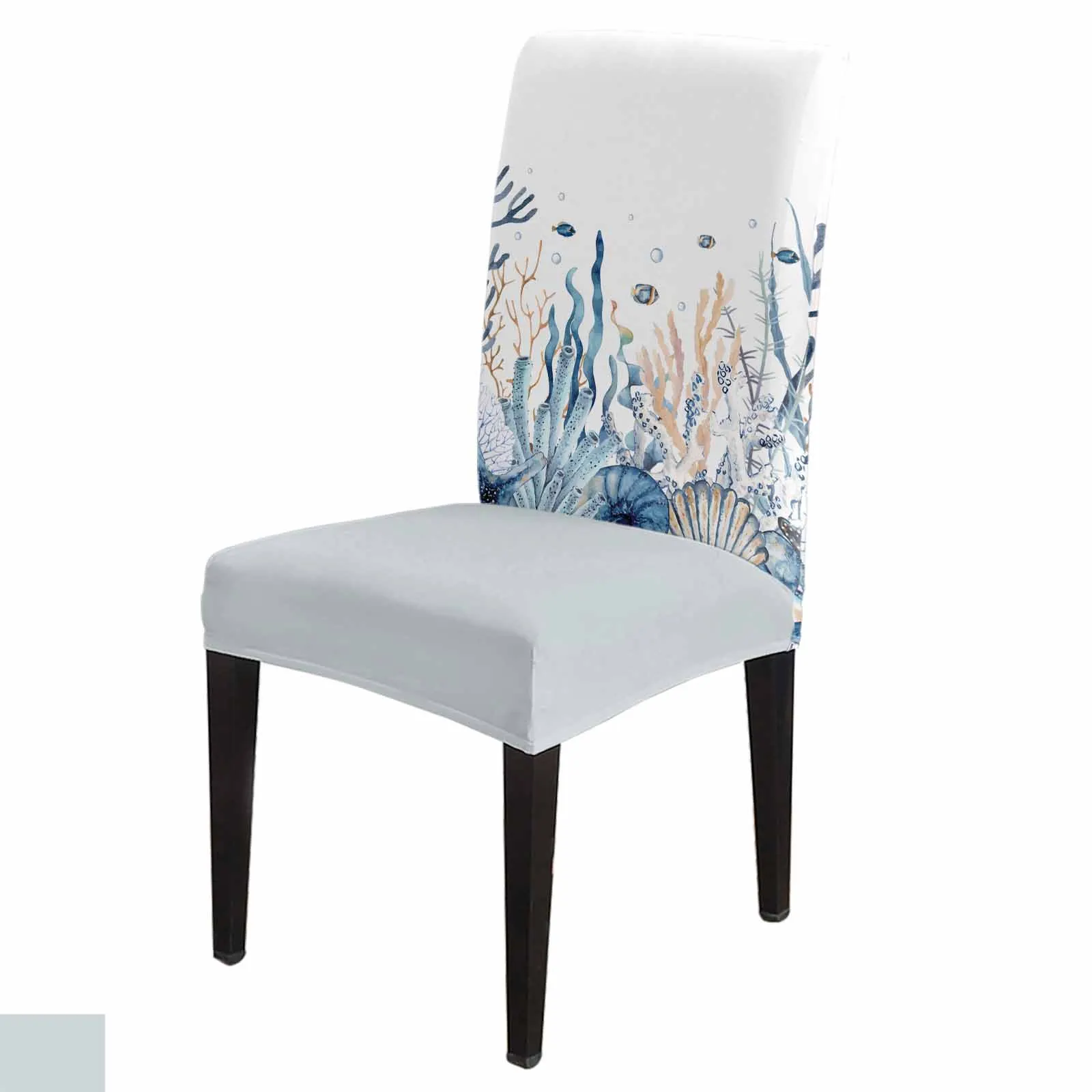 

Summer Ocean Coral Seaweed Dining Chair Covers Spandex Stretch Seat Cover for Wedding Kitchen Banquet Party Seat Case