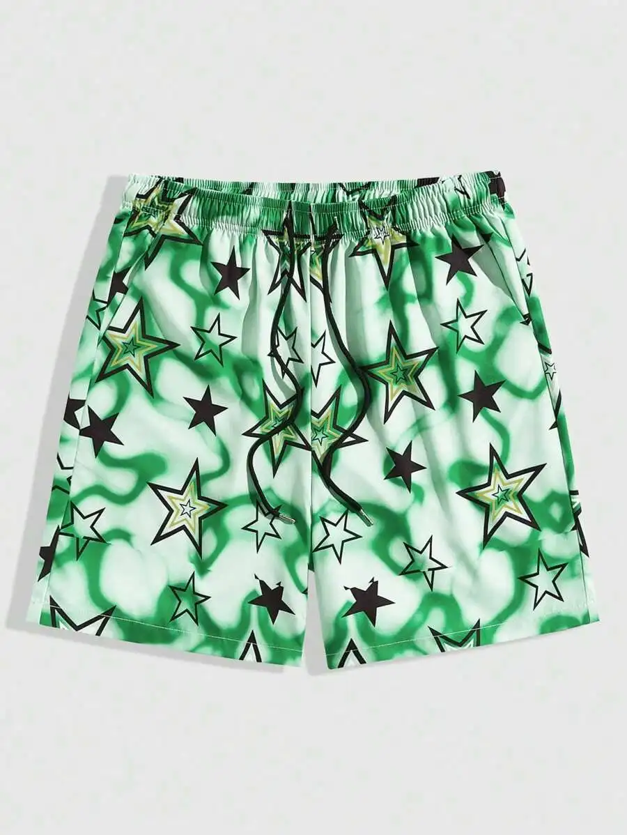 New Men's Summer Shorts Loose Luxury Shorts 3D Printed Casual Five pointed Star Printed Harajuku Shorts Hawaiian Beach Shorts 2