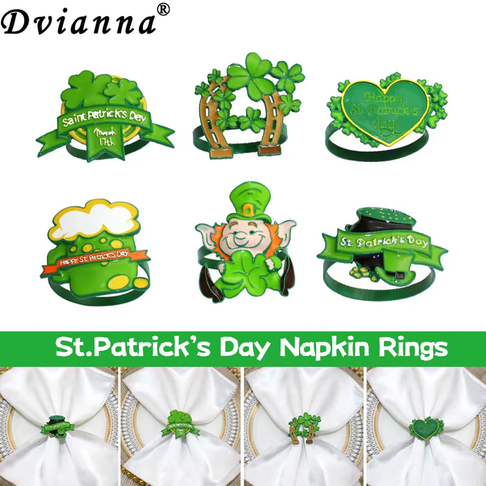 

12 Pcs St. Patrick's Day Napkin Rings Alloy Green Clover Napkin Holders for St. Patrick's Day Themed Party Table Decor HWH80