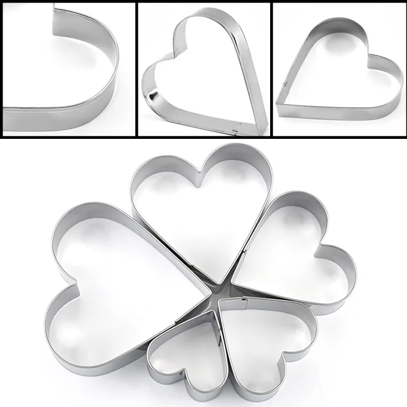 5Piece Heart Shaped Cookie Cutter Set Stainless Steel Heart Mold Baking tools Biscuit Molds for Valentines Day Cake