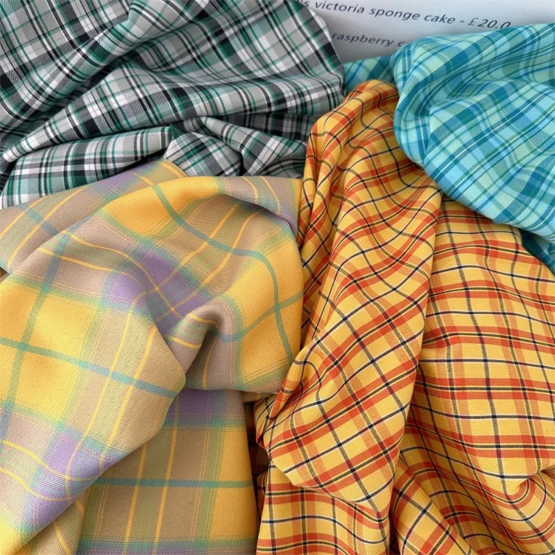 Twill-dyed Plaid Fabric By The Meter for Clothing Dress Jacket Shirt Tablecloth Sheets Handmade DIY Sewing Cloth Soft Yellow 2