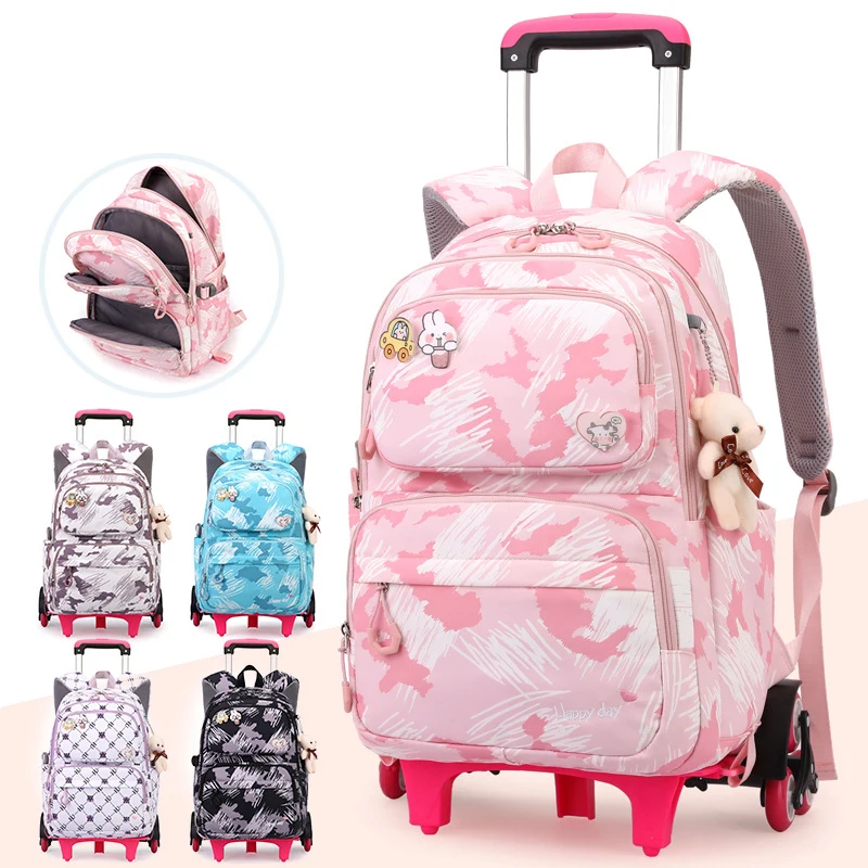 

Rolling Wheeled Backpack Students Backpack For Girls Trolley Bag Cute Schoolbag Children School bag with Wheels Book Bags school