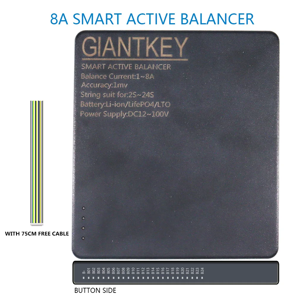 

GIANTKEY Smart Active Balancer 8A Balance Current for 2S-24S LiFePo4 Li-ion LTO High Accuracy 1mv Voltage BT APP Equalizer