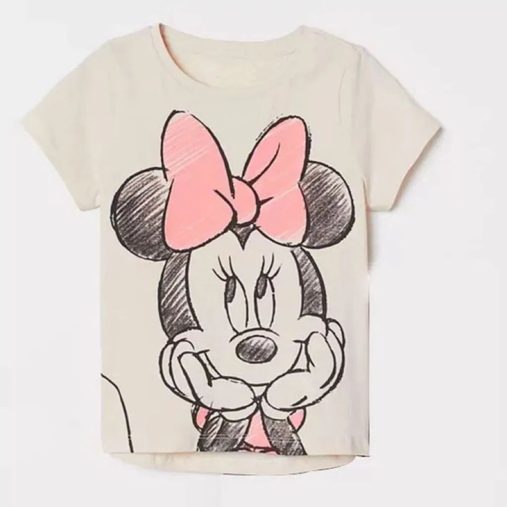 Girls TShirt Minnie Printed Short Sleeve Summer Clothes Fashion Casual Wear Round Neck Base Shirt New Child Cute Pullover Tops 4