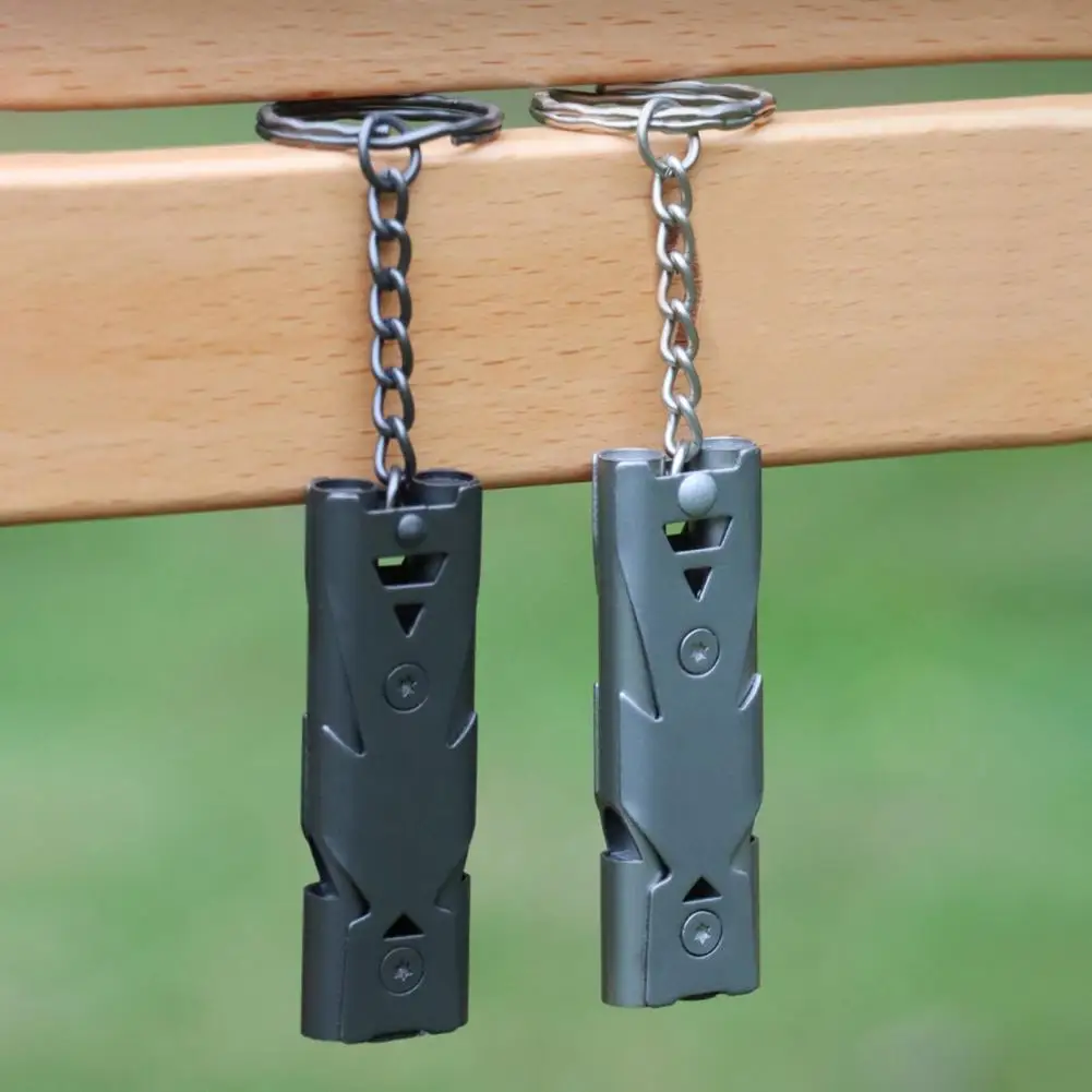 Double Tube 80-150dB Survival Whistle Keychain High Decibel Stainless Steel for Camping Hiking Emergency