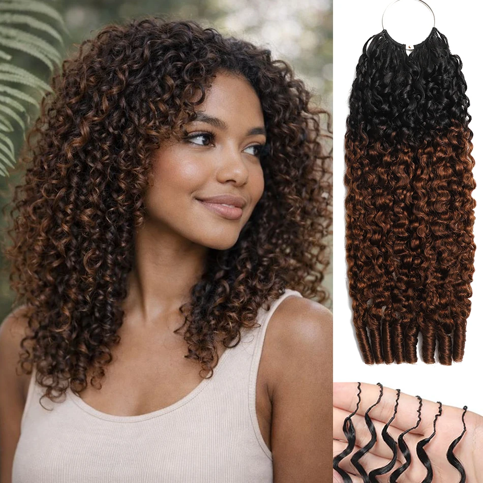 100% Burmese Curly Human Crochet Hair 50g Knotless Pre-Separated Ombre Feather Curly Crochet Braiding Twist Human Hair Extension 3
