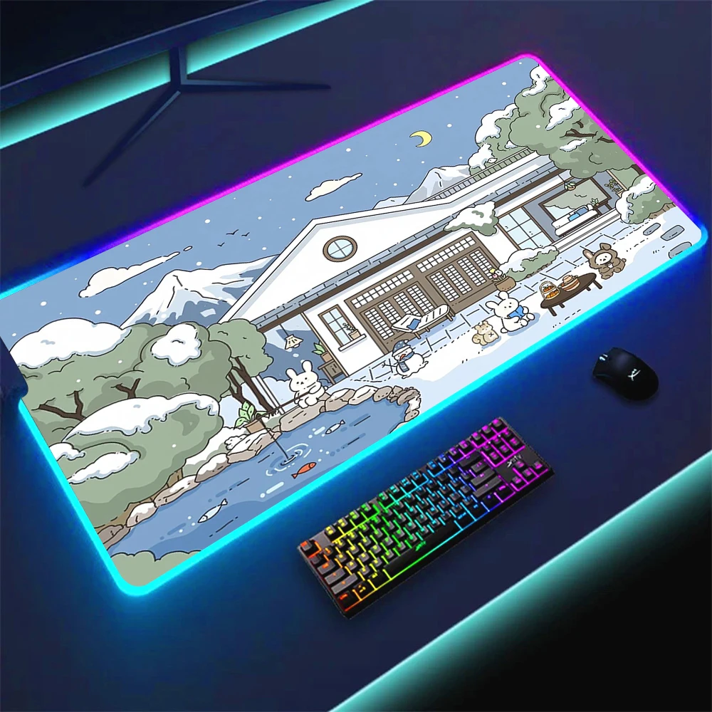 

RGB Mouse Pad Gamer Pc Gaming Accessories Blue Rubber Mat XXL Luminescence Deskmat Keyboard Cabinet Mause Laptops with Backlight