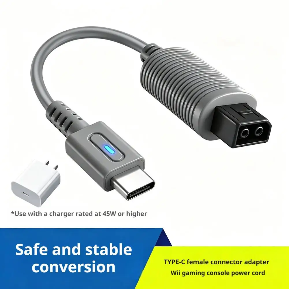 Wii 전원 어댑터용 12cm PD Type-C 여성용 충전 케이블 Nintendo GameCube 액세서리용 USB C 전원 공급 코드