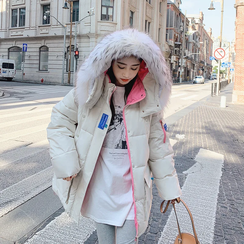 

Women Winter Fur Hooded Coat Korean Medium Length Loose Thickened Cotton Padded Jacket Fashionable Overcoat Ry*