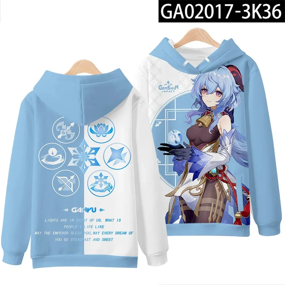 Men and Women Kawaii Anime Sweatshirt, Kids Hoody, Cartoon Clothes, Genshin Impact, New, Creative, Boy, Girl, Children