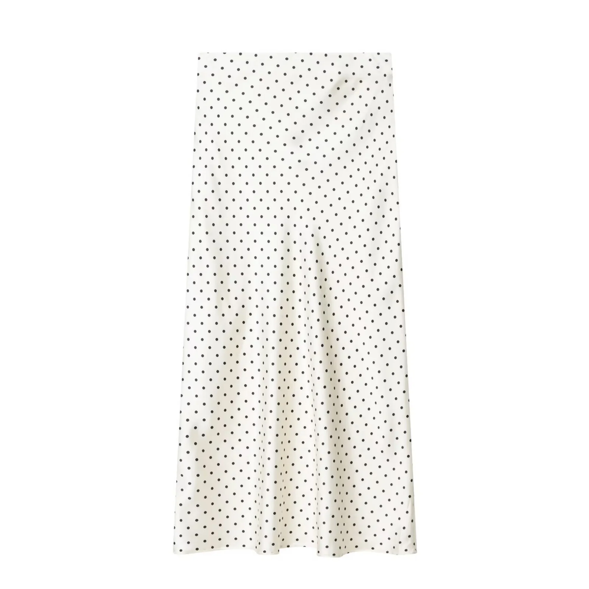 Women White Vintage Polka Dot Satin Skirts Spring Summer New High Waist Casual Mid Length Skirts Lady Elegant Party Skirts 6