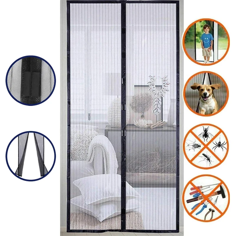 

Hands Free Magnetic Screen Door Curtain Anti-Mosquito Net Fly Insect Screen Mesh Automatic Closing Door Screen Kitchen Curtain