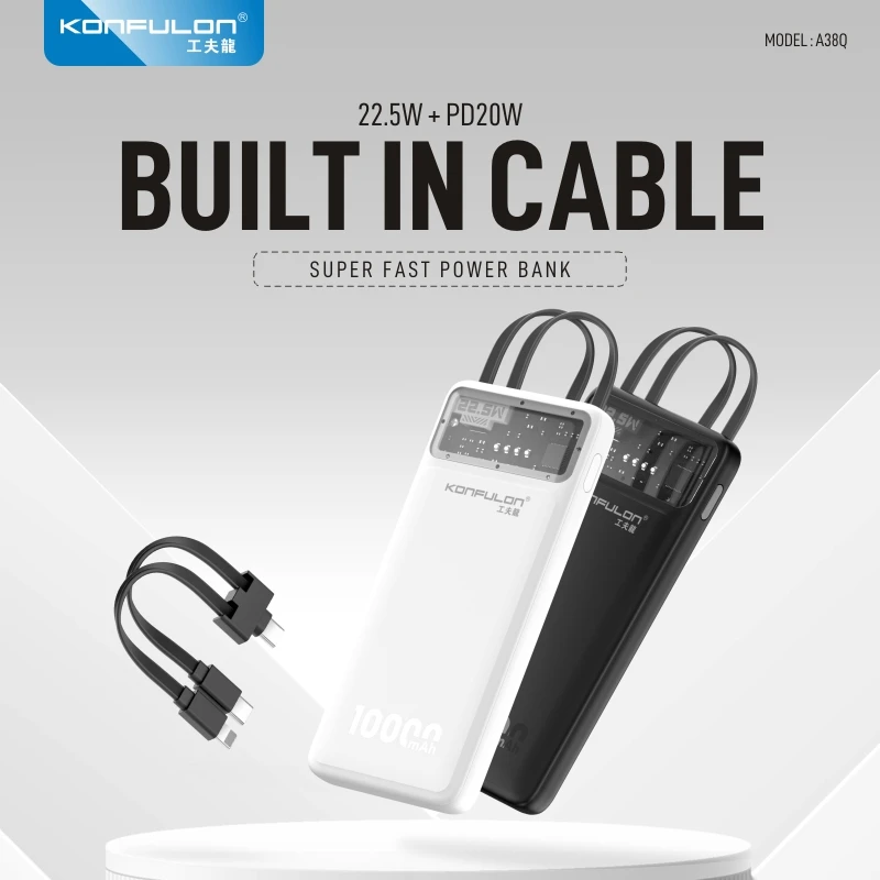 

KONFULON Power Bank 10000mAh Cell Phone Portable Charger PD 20W Fast Powerbank External Mobile Battery 10000mAh Poverbank