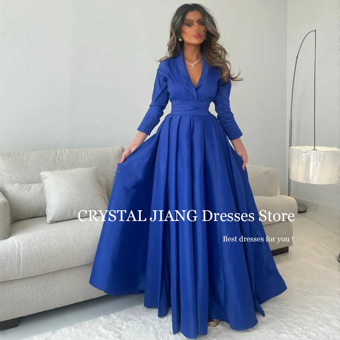 

Blue Evening Dresses V Neck Chiffon with Slit Full Sleeves فساتين حفلات فاخره٢٠٢٣A Line Floor Length Robe Soiree