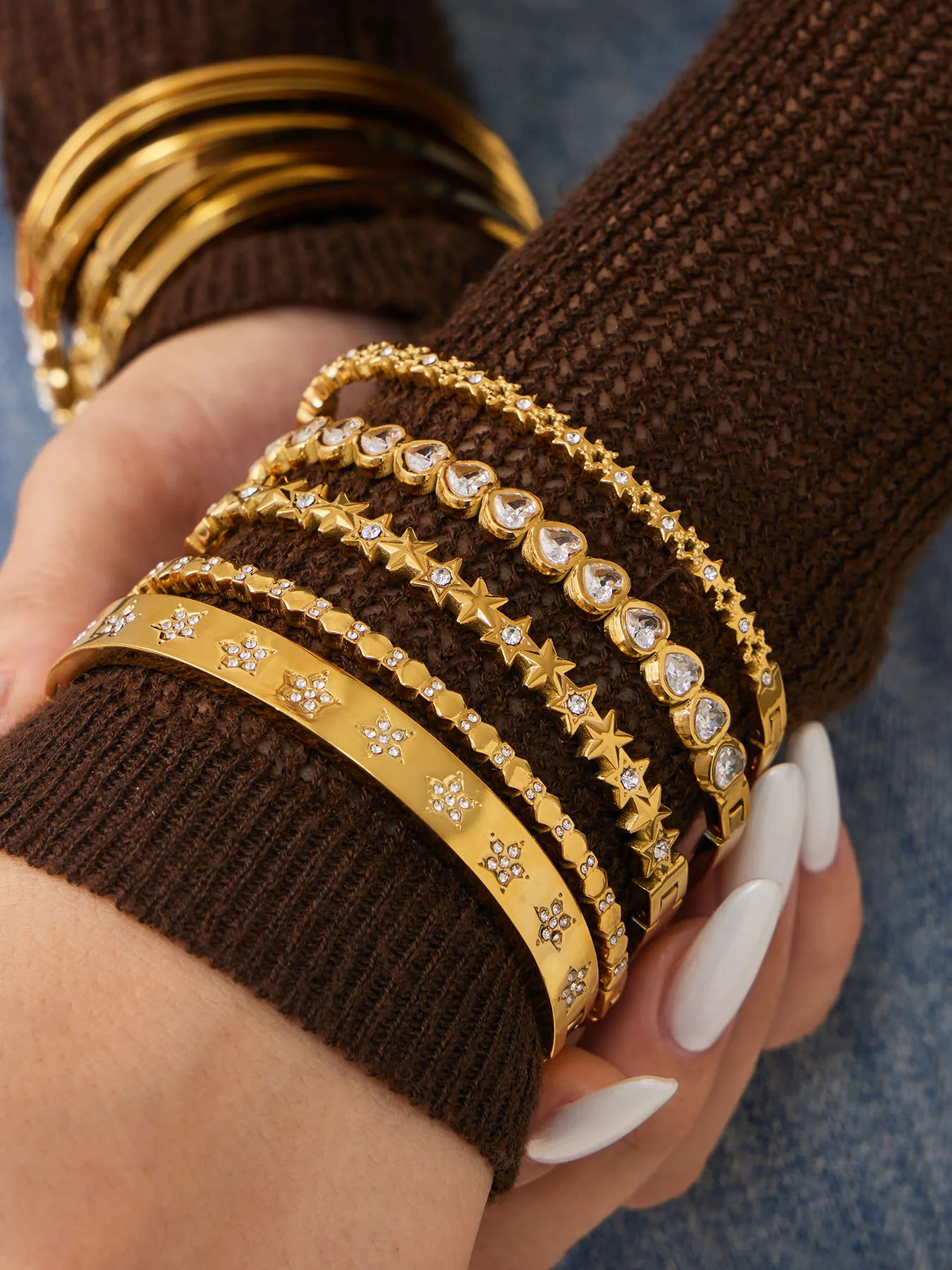Riesenrad-Armband aus Edelstahl für Damen, dünnes Armband mit Zirkonia, PVD-vergoldet, anlaufgeschützt, Handgelenkschmuck – Detail 11