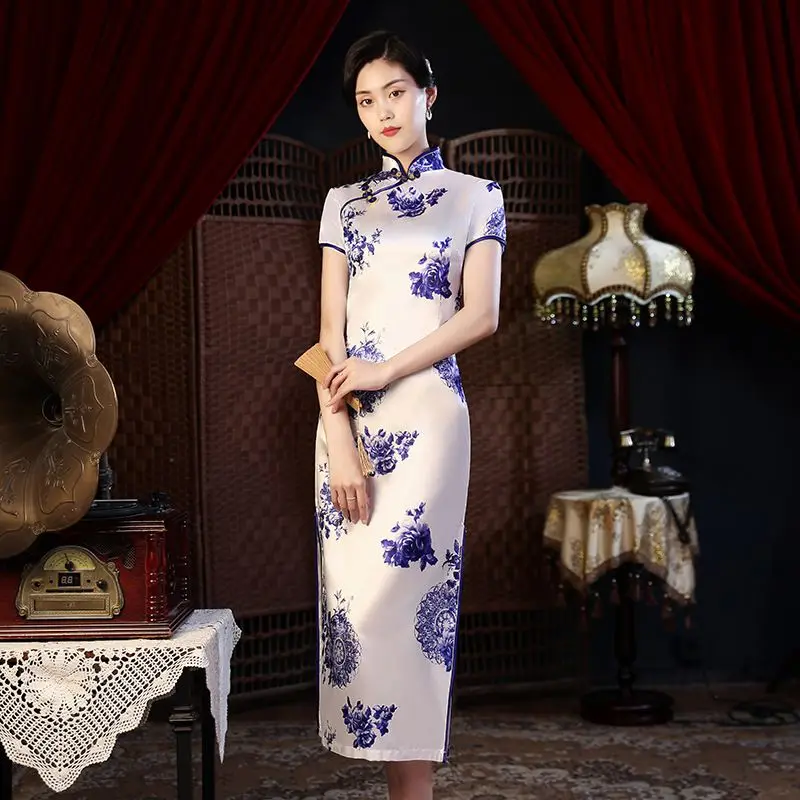 Vintage Slim Chinese Traditional Cheongsam Short Sleeve Split Dress Women Long Qipao Dress 5XL Various Color chinese dress
