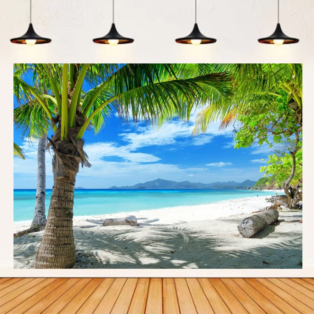 Sommer Meer Strand Thema Hintergrund Palme Blauen Himmel Romantische Sonnenaufgang Meer Welle Fotografie Hintergrund Liefert Party Decor – Detail 2