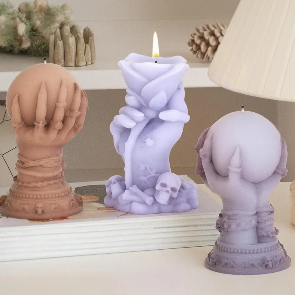 Large 3D Candle Mold Silicone Skeleton Hand Ball Mold Halloween Scene Decoration for DIY Crafts Aromatherapy Candle Soap
