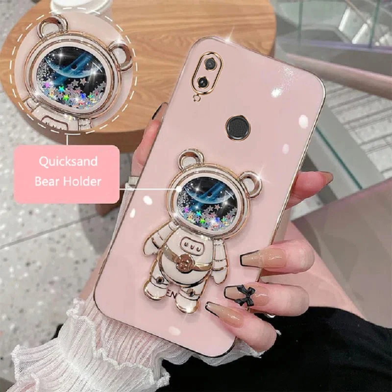 Cartoon Bear Fold Stand Per Xiaomi Redmi Note 7 Custodia Per Telefono Cover Placcata Di Lusso