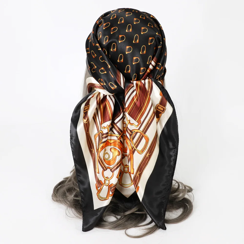 

Unisex Man Women Square Scarf Headband Vintage Harness Shawl Hijab Faux Silk Kerchief Bandana 35"*35"